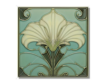 Ceramic Tile Kitchen Backsplash Tile - Blue Green Tile Vintage Art Nouveau Design Bathroom Tile - Antique Reproduction Tile - Fireplace Tile