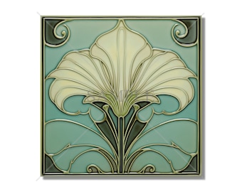 Ceramic Tile Kitchen Backsplash Tile - Blue Green Tile Vintage Art Nouveau Design Bathroom Tile - Antique Reproduction Tile - Fireplace Tile