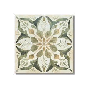 Neutral Green Beige Botanical Ceramic Tile Patterned Kitchen Backsplash Tile - Neutral Bathroom Tile With Leaves Ceramic Tile Free Shipping