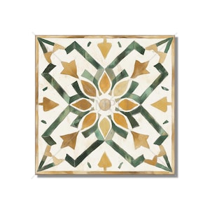 Green Tan Beige Ceramic Tile - Vintage Moroccan Tile Design - Kitchen Backsplash Tile - Bathroom Wall Tile - Decorative Patterned Tile