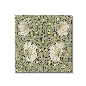 Vintage Art Nouveau William Morris Pimpernel Green Olive Tan Ceramic Tile Kitchen Backsplash Tile - Floral Ceramic Bathroom Wall Tiles