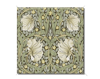 Vintage Art Nouveau William Morris Pimpernel Green Olive Tan Ceramic Tile Kitchen Backsplash Tile - Floral Ceramic Bathroom Wall Tiles