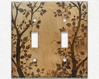 Tree Forest Rustic Wood Design - Metal Switch Plate Covers And Outlet Covers - Unique Light Switch Plate Covers - Decorative Wall Plates