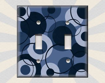 Circles Blue Decor Contemporary Modern Home Decor Blue - Metal Light Switch Plate Cover - Wallplates Outlets Rocker Triple - Free Shipping