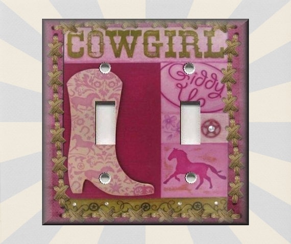 Glam Cowgirl Boots In Pink Metal Light Switch Plate Cover Western Home Decor 