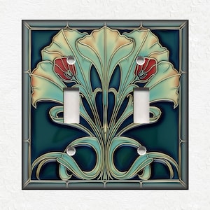 Blue Green Red Vintage Art Nouveau Design Metal Light Switch Plate Covers And Outlet Covers - Antique Design Decor - Art Nouveau Home Decor