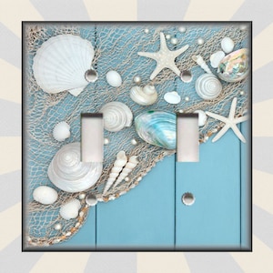 Starfish Fishing Net Blue Decor Coastal Decor - Metal Starfish Light Switch Plate Cover - Beach Switch Plates Outlet Covers - Free Shipping