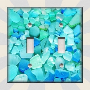 Beautiful Beach Glass Decor Blues Bathroom Spa Decor - Metal Light Switch Cover - Wallplates Outlets Rockers - Home Decor