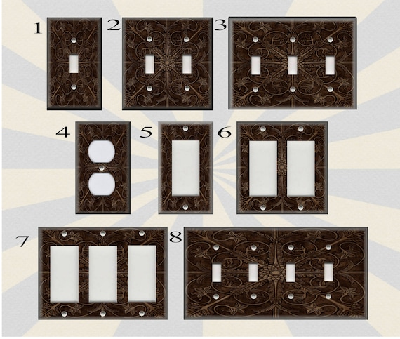 Tuscan Tile Pattern Dark Brown Home Decor Metal Light Switch Plate Cover 