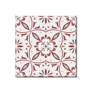Red And White Patterned Ceramic Tile Kitchen Backsplash Tile - Bathroom Tile - Ceramic Accent Tile Decorative Backsplash Tile Fireplace