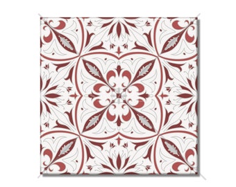 Red And White Patterned Ceramic Tile Kitchen Backsplash Tile - Bathroom Tile - Ceramic Accent Tile Decorative Backsplash Tile Fireplace