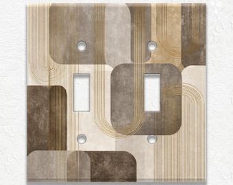 Abstract Art Beige and Gray Metal Light Switch Covers and Outlet Covers, Duplex Covers, Receptacle Covers, Mid Century Modern Home Decor