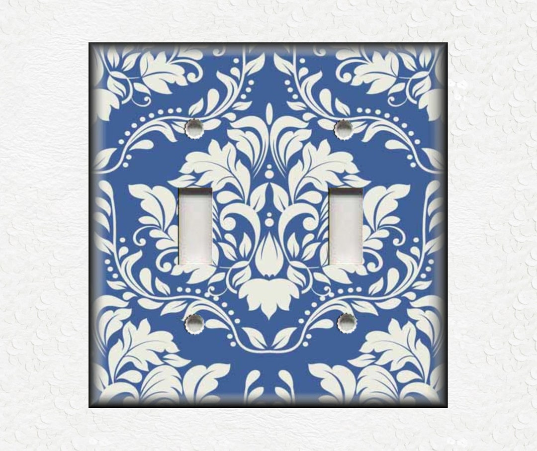 Victorian Decor Ornate Royalty Design Blue off White Switch Plate Cover ...