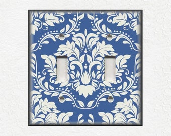 Ornate Design Blue and White Switch Plate Cover - Decorative Damask Metal Switch Plate Covers And Outlet Covers - home Decor
