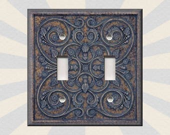 French Pattern Design Blue Grey Home Decor - Metal Light Switch Plate Cover - French Home Decor - Switch Plates And Outlets - Free Shipping