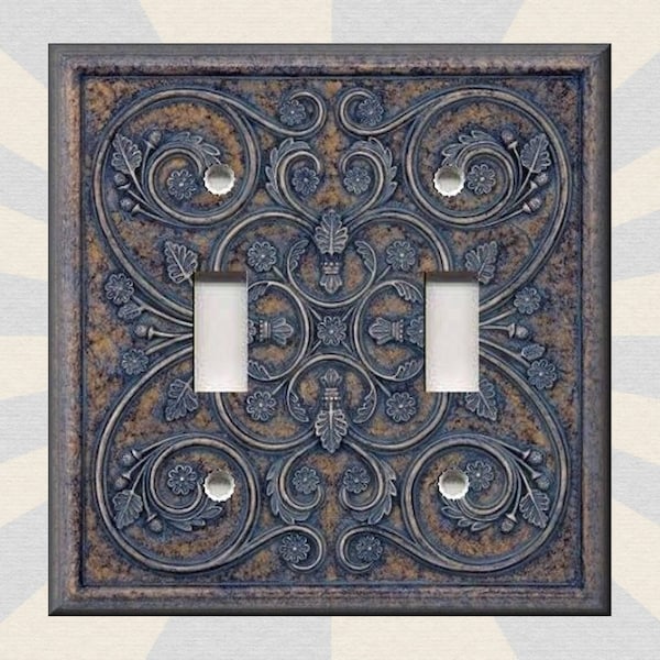 French Pattern Design Blue Grey Home Decor - Metal Light Switch Plate Cover - French Home Decor - Switch Plates And Outlets - Home Decor