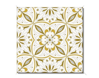 Gold And White Patterned Ceramic Tile Kitchen Backsplash Tile - Bathroom Tile - Ceramic Accent Tile Decorative Backsplash Tile Fireplace