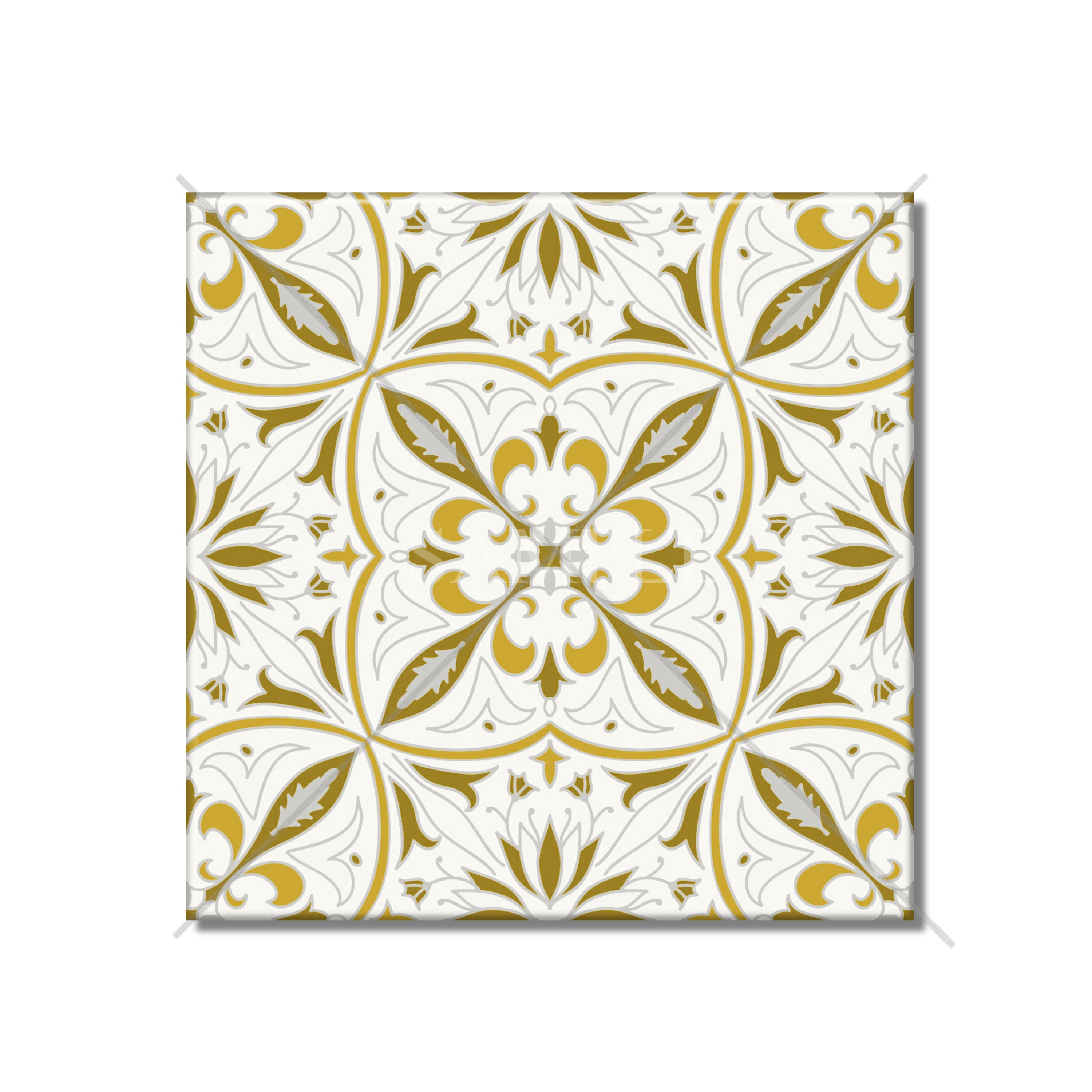 Gold and White Patterned Ceramic Tile Kitchen Backsplash Tile ...