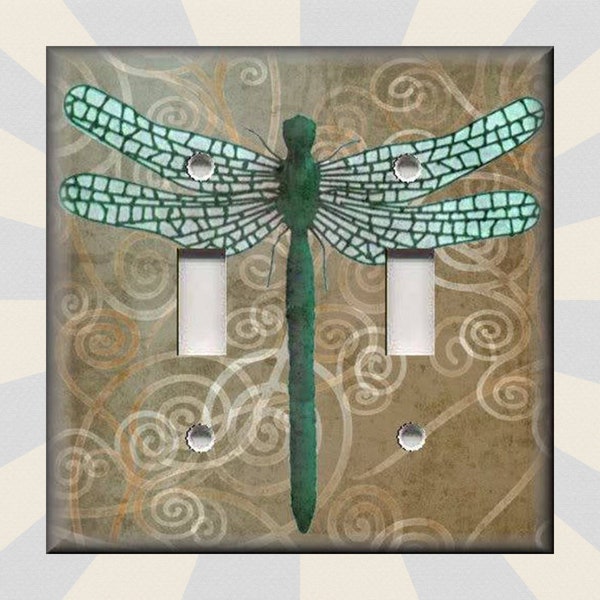 Dragonfly Switch Plate Cover Tan Swirl Dragonfly Home Decor - Metal Light Switch Plate Cover - Switch Plates And Outlets - Free Shipping