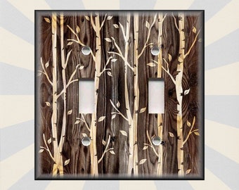 Rustic Woods Tree Decor Cabin Home Decor - Metal Light Switch Plate Cover - Tree Decor Rustic - Wallplates Outlets Rocker - Free Shipping