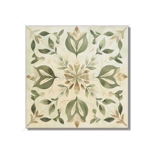 Neutral Green Beige Botanical Ceramic Tile Patterned Kitchen Backsplash Tile - Neutral Bathroom Tile With Leaves Ceramic Tile Free Shipping