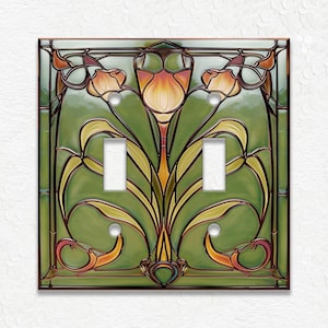 Green Copper Vintage Art Nouveau Design Metal Light Switch Plate Covers And Outlet Covers - Antique Design Decor - Art Nouveau Home Decor