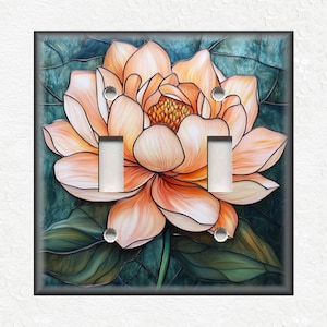 Stained Glass Flower Design Home Decor Peach Flower Metal Light Switch Plate Cover Decorative Art Switch Plates Outlet Covers Free Shipping