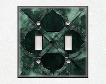 Dark Green Patterned Metal Light Switch Plate Covers And Outlet Covers - Decorative Green Kitchen Wall Plates And Kitchen Receptacle Covers
