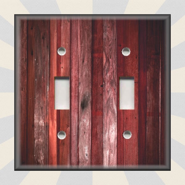 Country Decor Barn Wood Red Design Farmhouse Home Decor - Metal Light Switch Plate Cover - Wallplates Outlets Rocker - Free Shipping