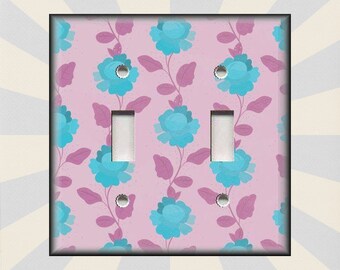 Metal Light Switch Plate Cover - Pink And Blue Flowers Art Home Decor Floral Decor - Switch Plates Outlet Covers Triples - Free Shipping