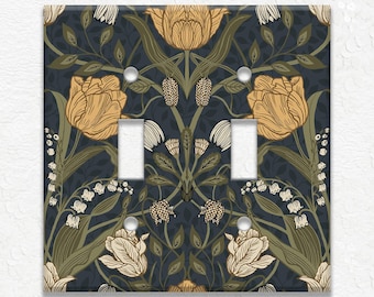 Vintage William Morris Switch Plate Cover Floral Green Gold Black - Decorative Switch Plate Covers And Outlet Covers - Home Decor