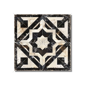 Rustic Black And White Ceramic Tile - Patterned Tile Backsplash - Kitchen Tile - Unique Fireplace Tile - Rustic Bathroom Tile Free Shipping