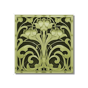 Art Nouveau Ceramic Tile Vintage Design Kitchen Backsplash Tile - Bathroom Tile - Green Ceramic Tile Backsplash Tile - Fireplace Tile