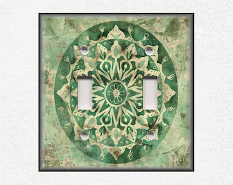 Green Antique Medallion Switch Plate Covers And Outlet Covers - Unique Green Switch Plate Covers And Outlet Covers - Green Wall Plates