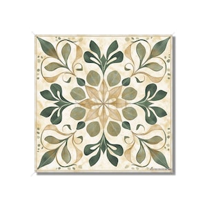 Neutral Green Beige Botanical Ceramic Tile Patterned Kitchen Backsplash Tile - Neutral Bathroom Tile With Leaves Ceramic Tile Free Shipping
