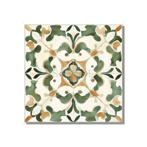 Green Tan Beige Ceramic Tile - Vintage Moroccan Tile Design - Kitchen Backsplash Tile - Bathroom Wall Tile - Decorative Patterned Tile