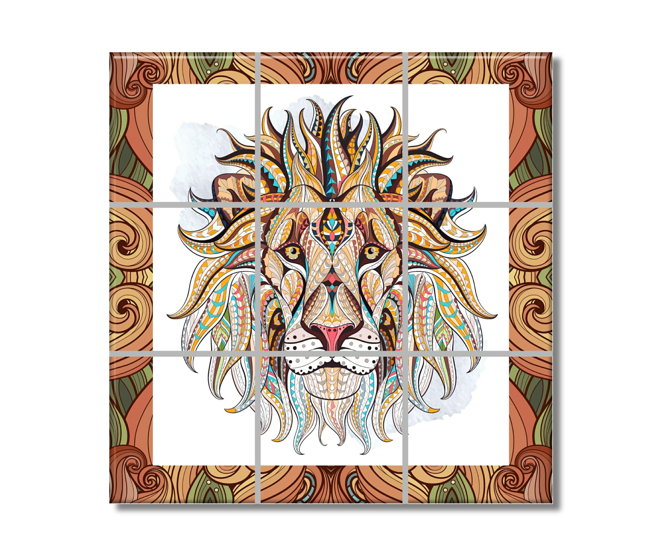 Mosaïque Portrait De Lion En Marbre - Carreau Mural 12x16 Pouces - Art Fait Main Turquie