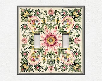Pink Yellow Green Floral Design Metal Light Switch Plate Covers Botanical Switch Plates And Outlet Covers - Decorative Floral Switch Covers