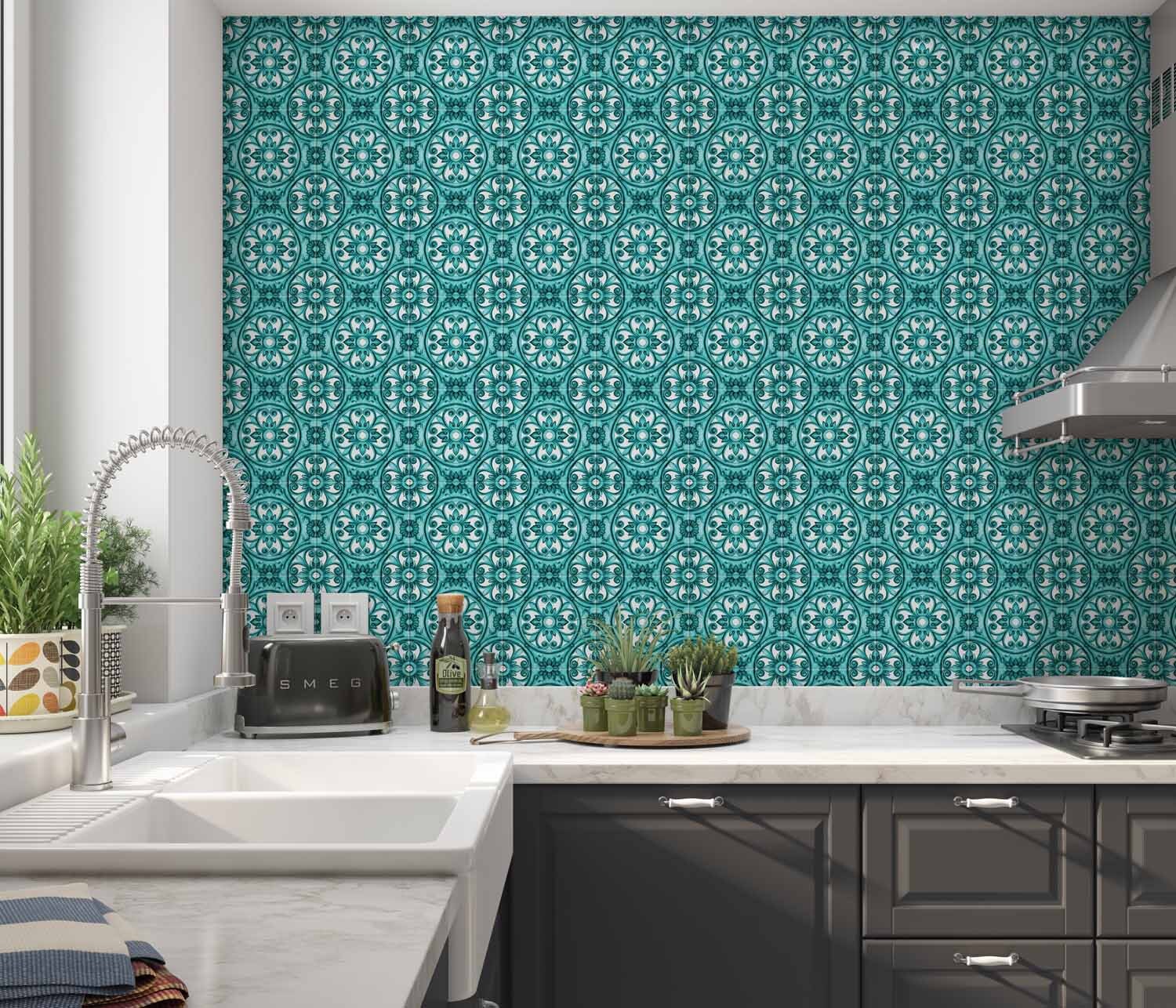 Turquoise White Ceramic Tile Kitchen Tile - Bathroom Tile - Unique Ceramic  Accent Tile Italian Tile Design Backsplash Tile Kitchen Tile - Etsy, image size:1500x1286