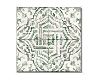 Green And Tan Ceramic Tile - Bathroom Tile - Decorative Ceramic Tile Backsplash - Backsplash Tile - Ceramic Tile With A Pattern