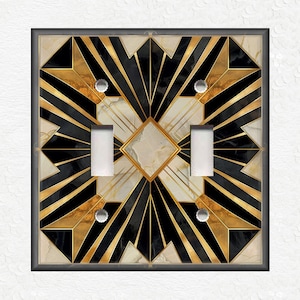 Black And Gold Art Deco Design Metal Light Switch Covers And Outlet Covers - Decorative Wallplates - Black Gold Art Deco Home Decor