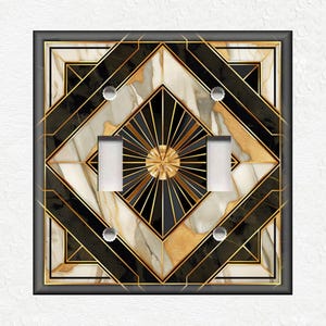 Black And Gold Art Deco Design Metal Light Switch Covers And Outlet Covers - Decorative Wallplates - Black Gold Art Deco Home Decor