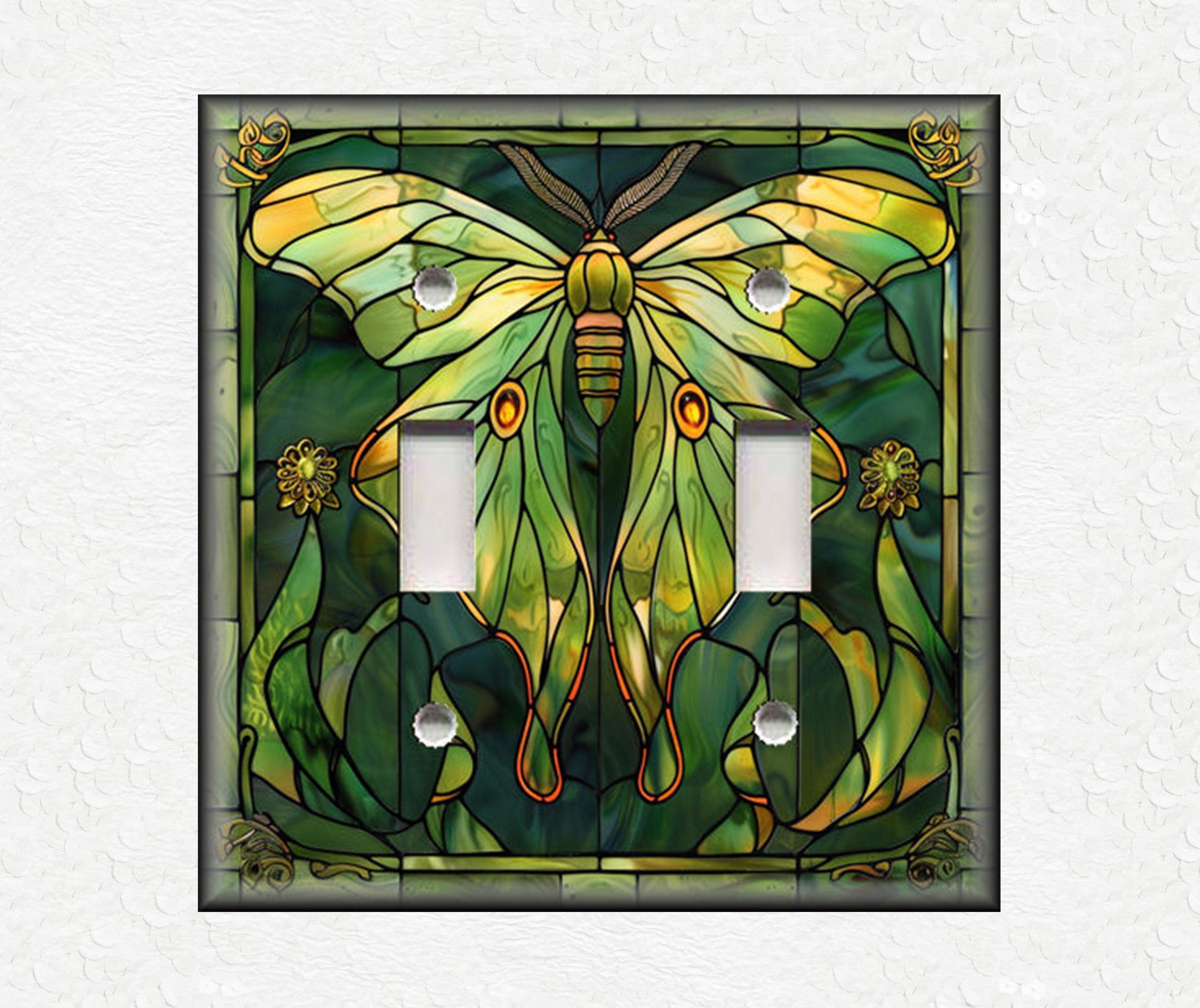 Stained Glass Luna Moth Design Home Decor Metal Light Switch Plate Covers - Decorative Moth Art Light Switch Plates And Outlet Covers