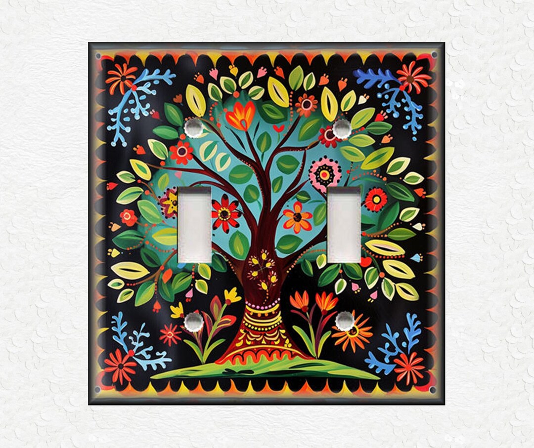 Folk Art Tree Design Metal Light Switch Plate Covers and Outlet Covers ...