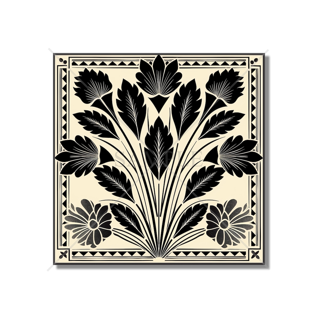Art Deco Ceramic Tile Vintage Art Deco Design Black and off White