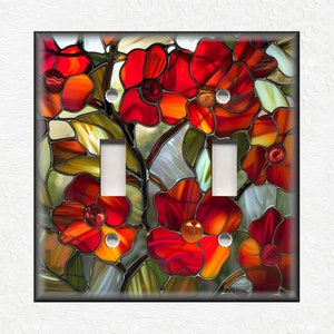 Red Stained Glass Floral Design Metal Switch Plate Covers And Outlet Covers - Unique Light Switch Plate Covers Outlet Covers - Wall Plates