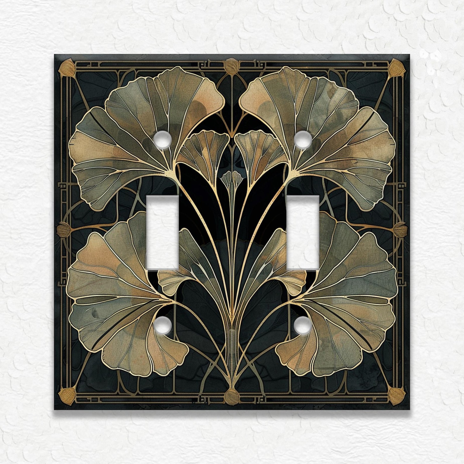 Antique Art Deco Design Ginkgo Leaf Metal Light Switch Covers and