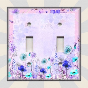 Watercolor Art Wildflowers Home Decor Purple Blue Floral - Metal Light Switch Plate Cover - Switch Plates Outlet Covers - Free Shipping
