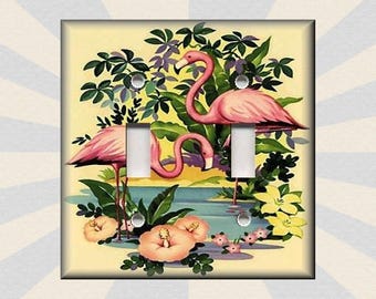 Single Outlet Wall Plate/Panel Plate/Cover 1-Gang Device Receptacle Wallplate Light Panel Cover Flamingo Bird Pink Art Wildlife Pattern 