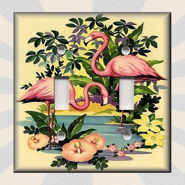 Vintage Flamingo Decor Pink Flamingos Home Decor - Metal Light Switch Plate Cover - Switch Plates And Outlet Covers - Home Decor